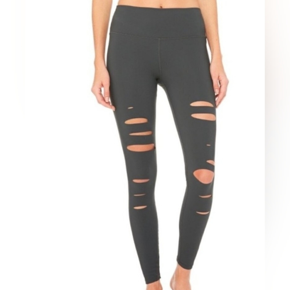 Alo Yoga Ripped Warrior Leggings Charcoal Gray Size S - Picture 3 of 14